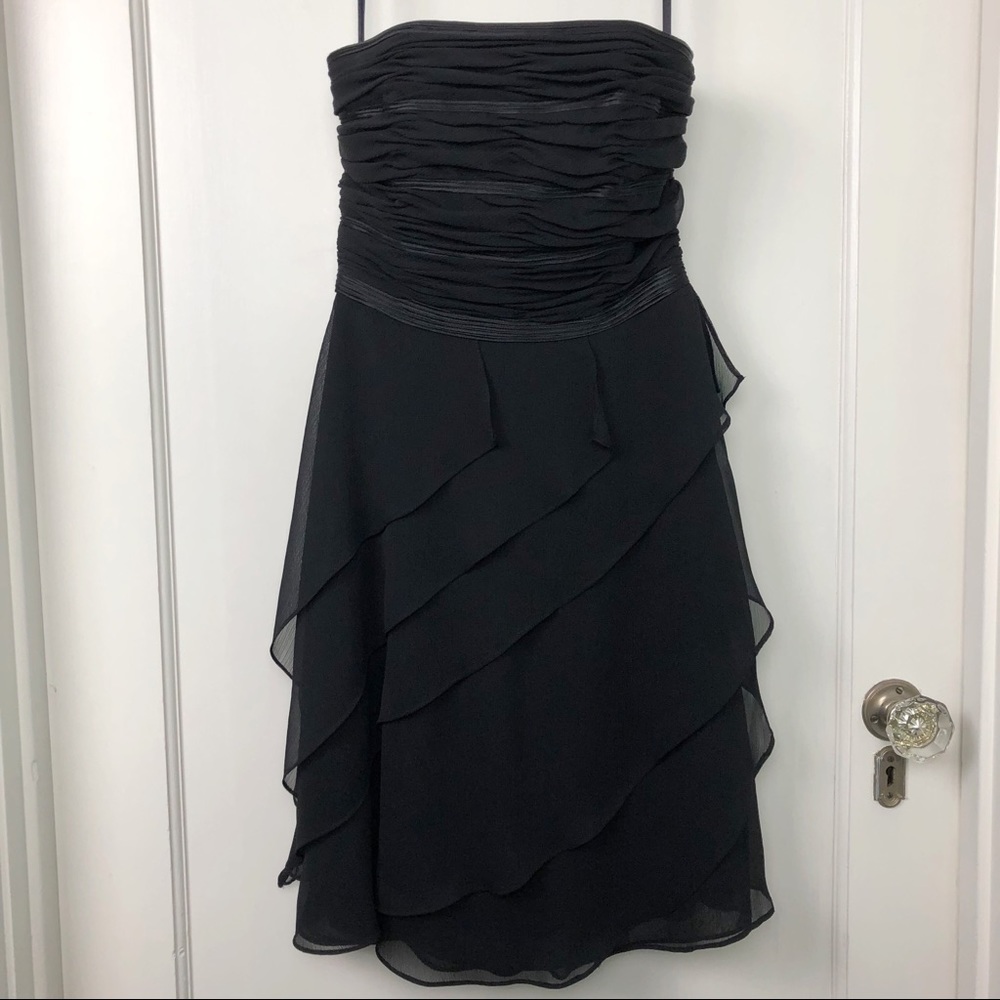 WHBM LBD Black Strapless Ruffle Cocktail Dress